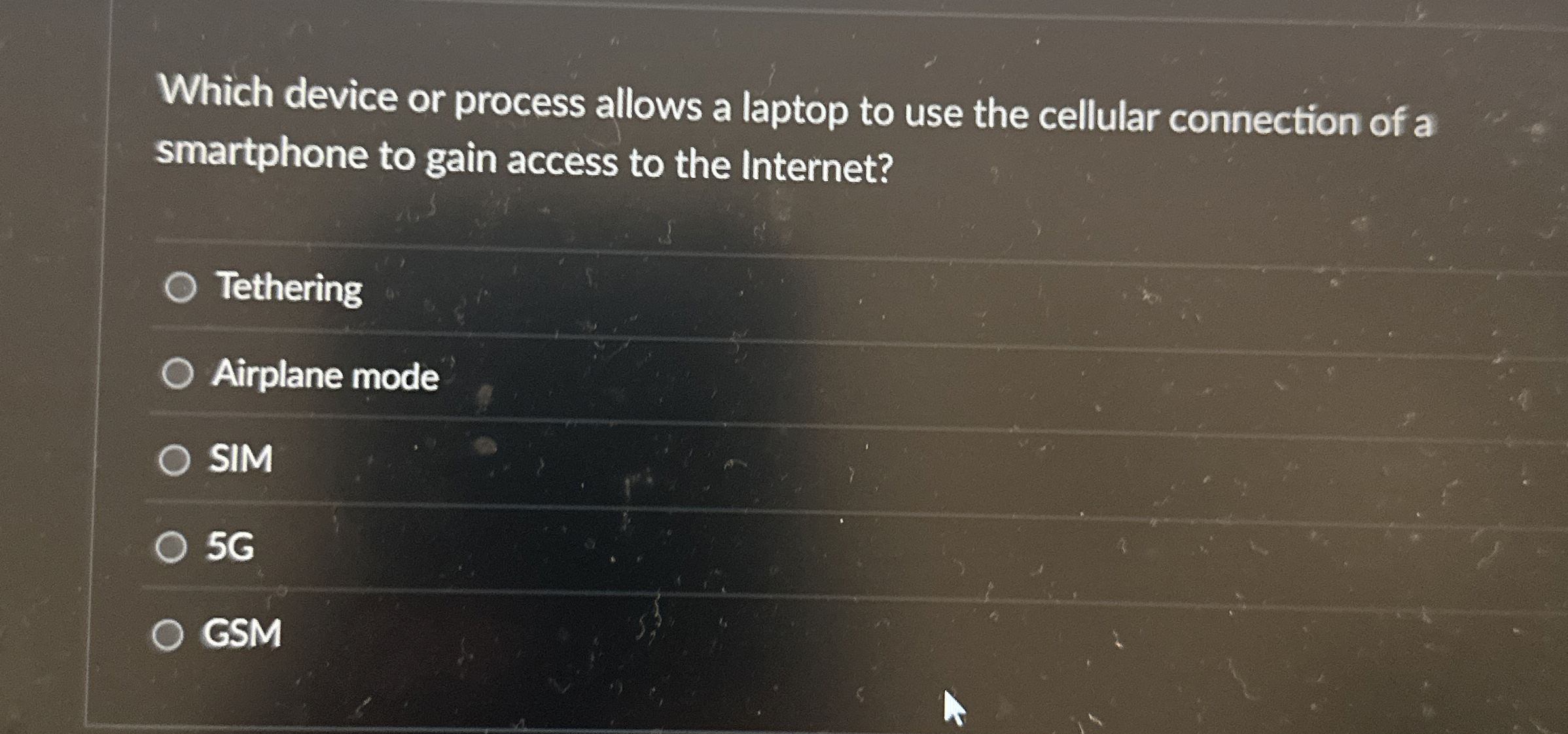 Which device or process allows a laptop to use