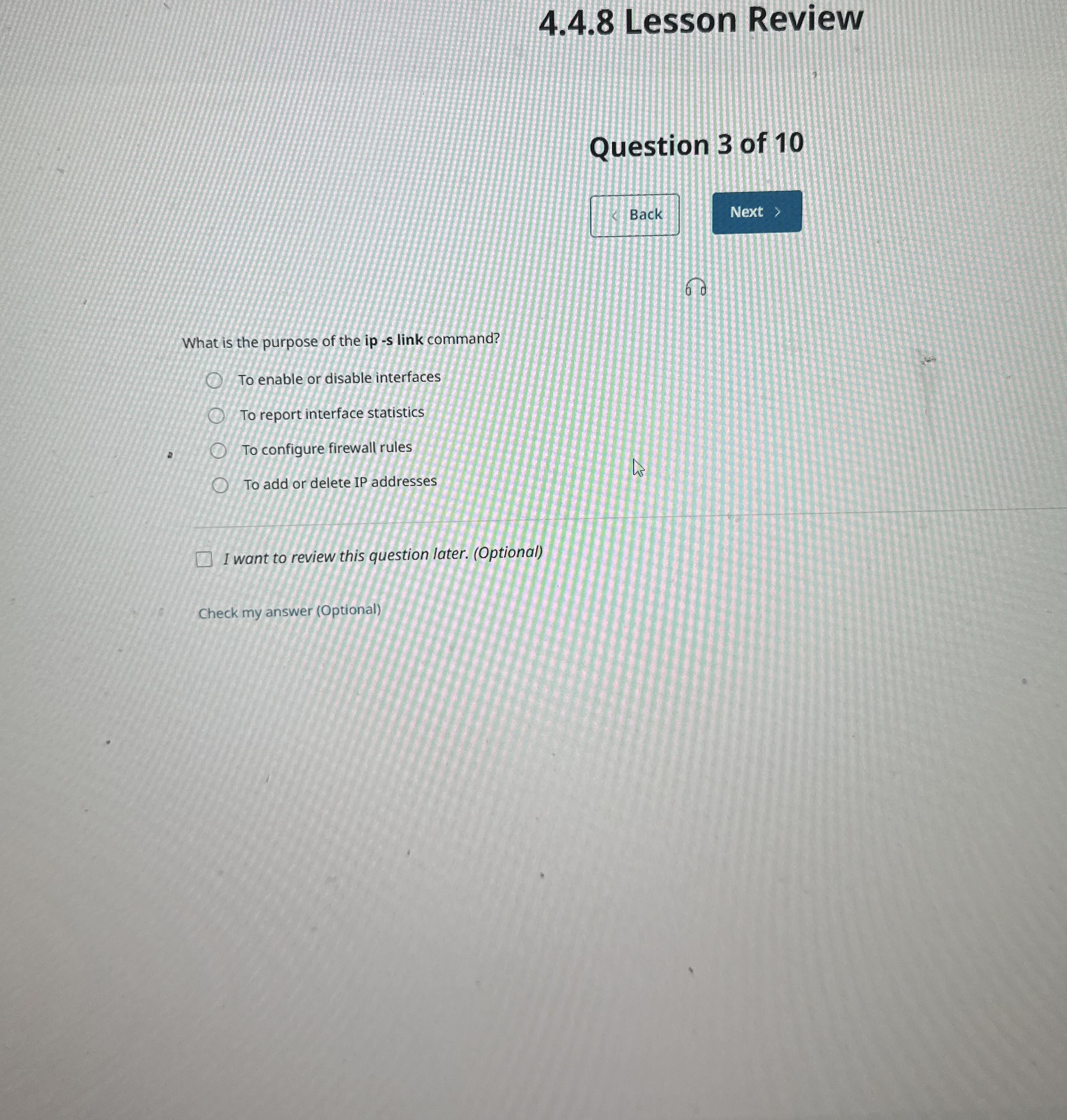 4 . 4 . 8 Lesson Review Question 3 of 1 0 Back 6