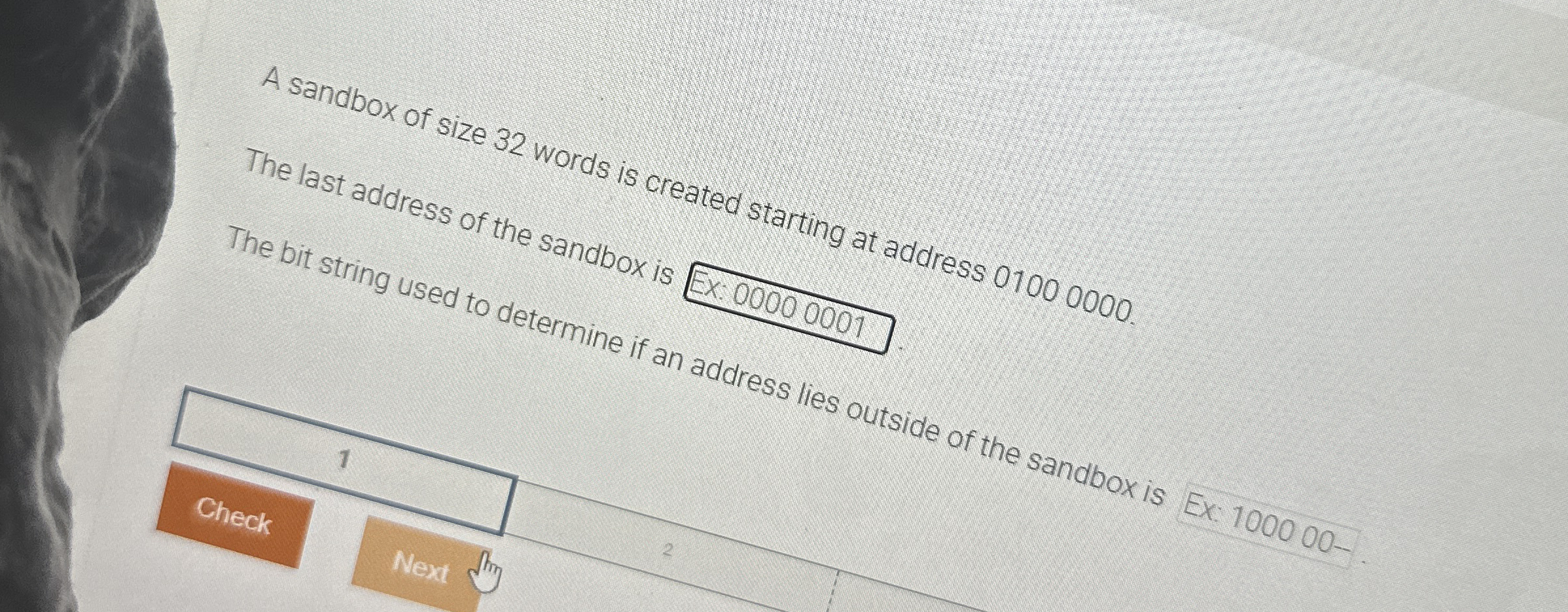 A sandbox of size 3 2 words is created starting