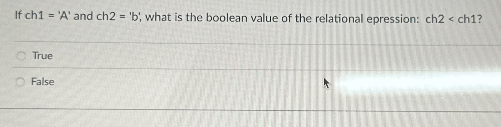 If ch 1 = ' A ' and ch 2 = ' b ' , what is the