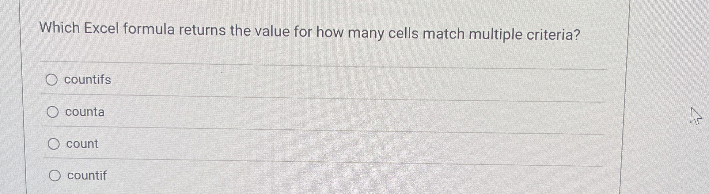 Which Excel formula returns the value for how