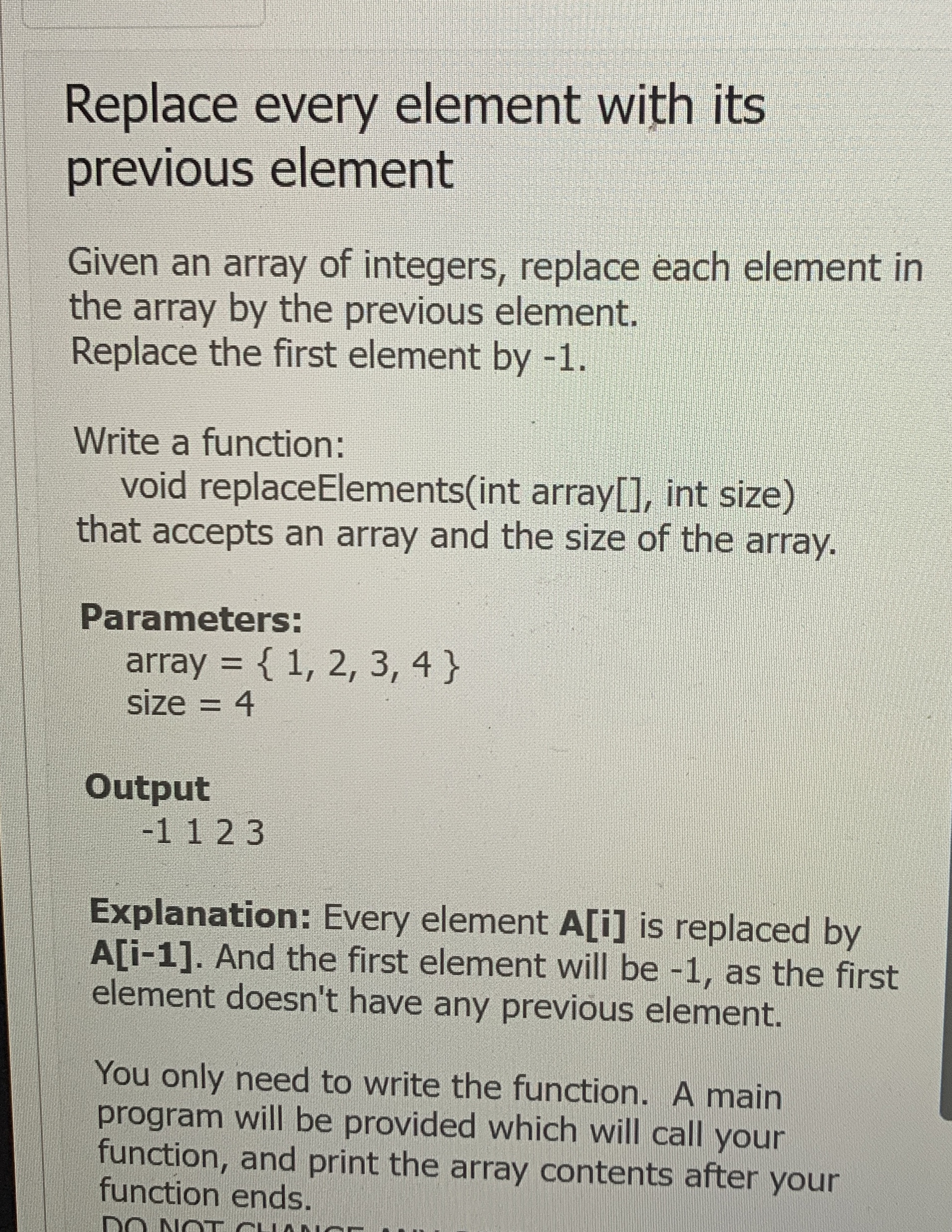 C + + Replace every element with its previous