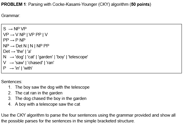PROBLEM 1 : Parsing with Cocke - Kasami - Younger