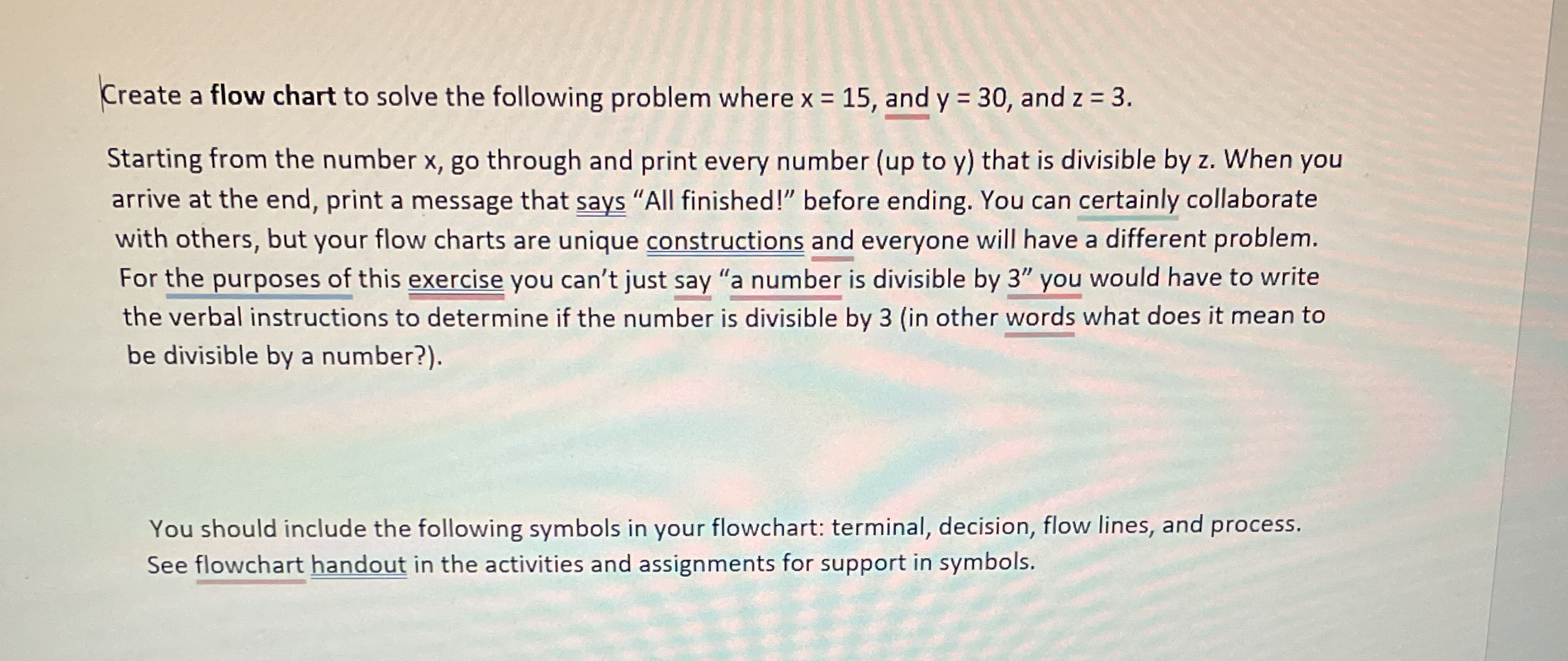 Create a flow chart to solve the following