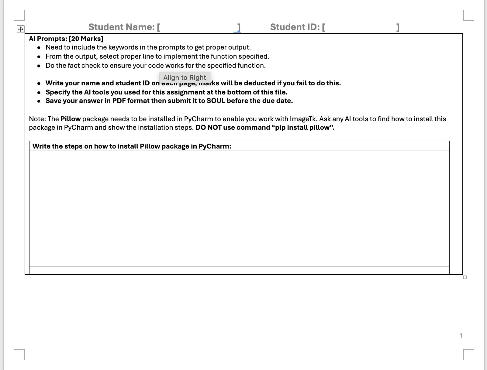 Al Prompts: [ 2 0 Marks ] - Need to include the