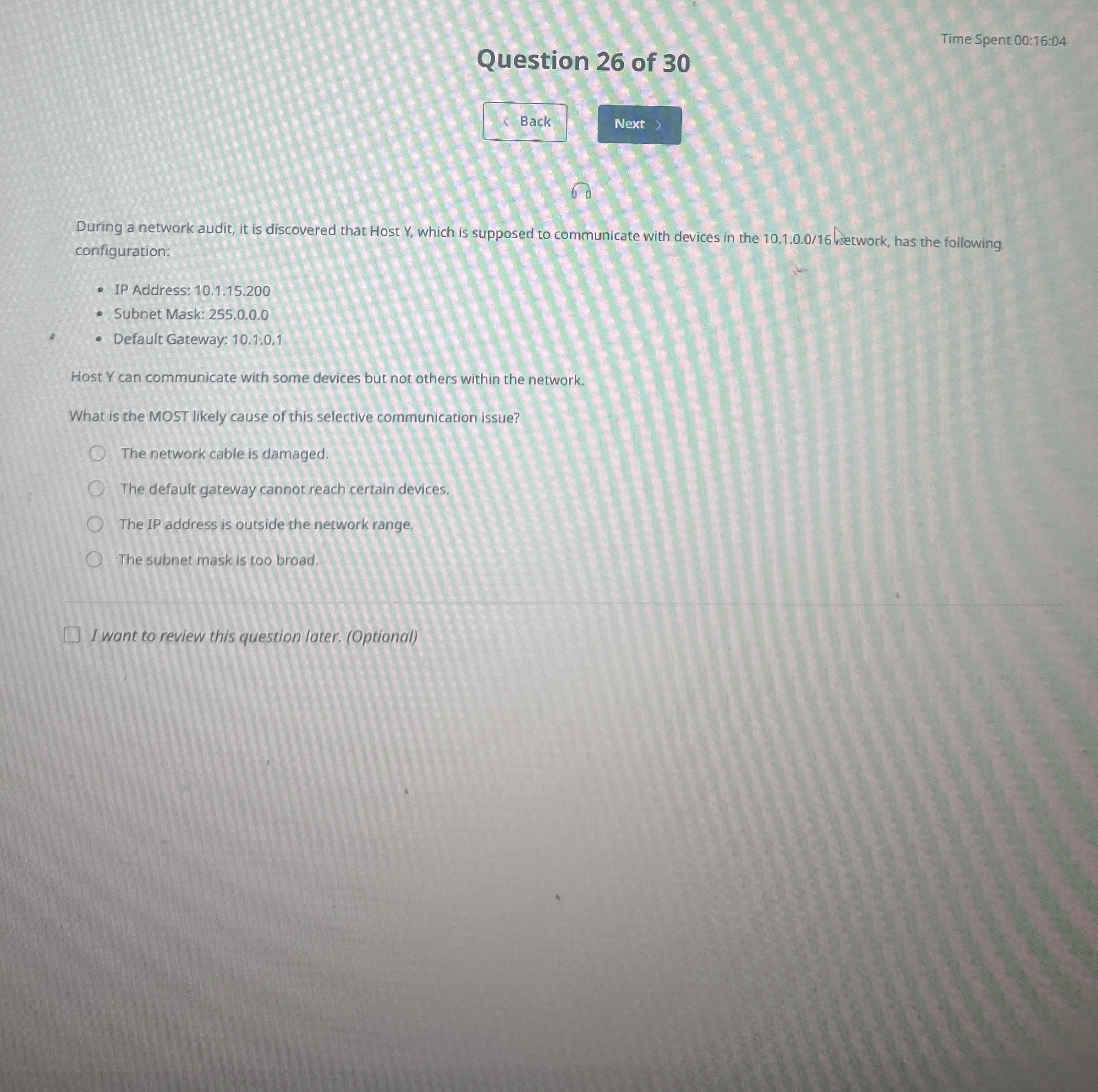 Question 2 6 of 3 0 Time Spent 0 0 : 1 6 : 0 4