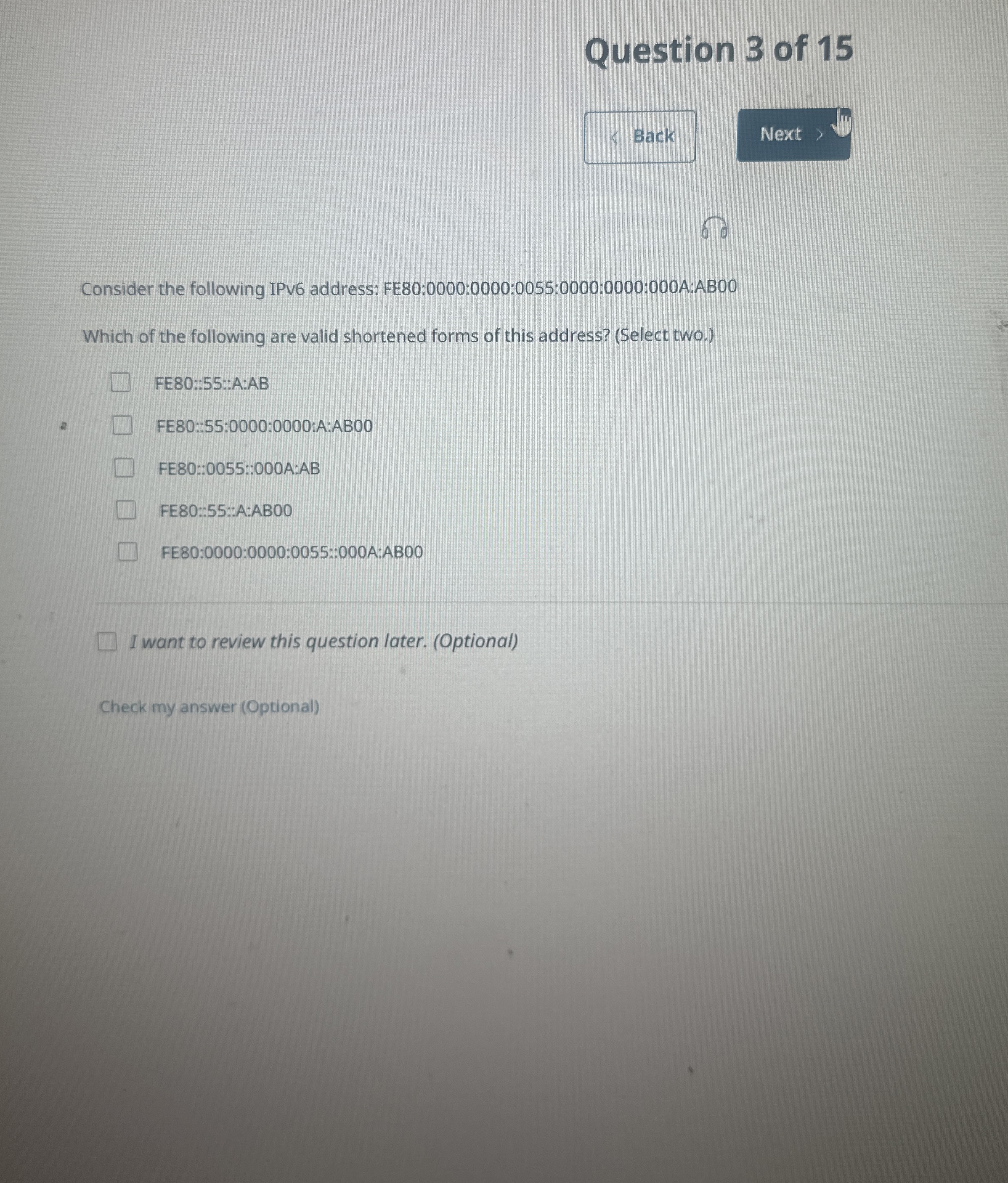 Question 3 of 1 5 Back 6 0 Consider the following