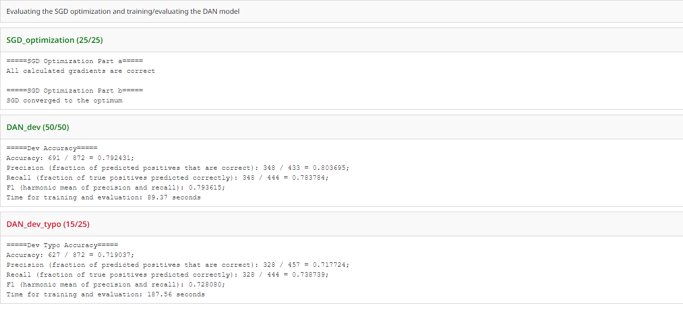 Evaluating the SGD optimization and training /