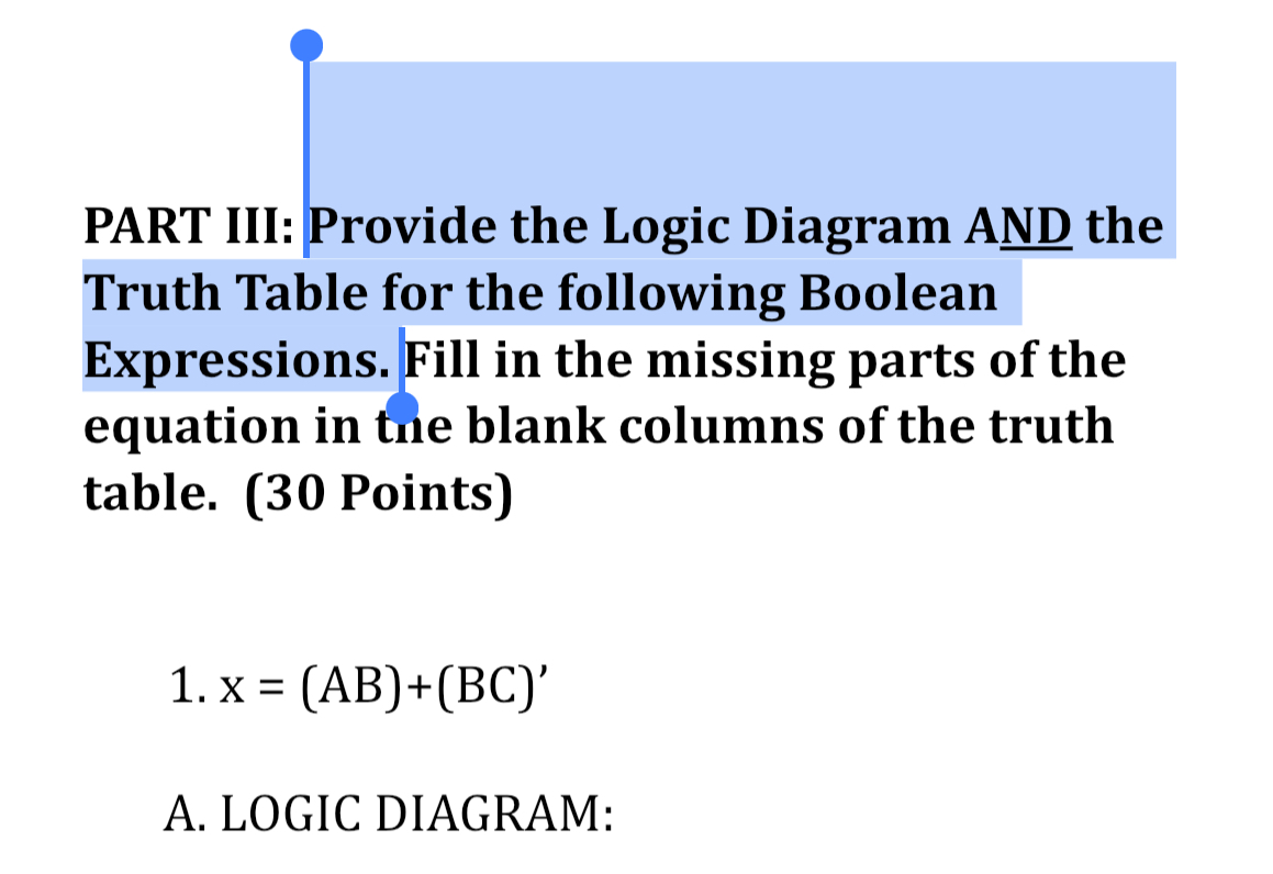 PART III: Provide the Logic Diagram AND the Truth