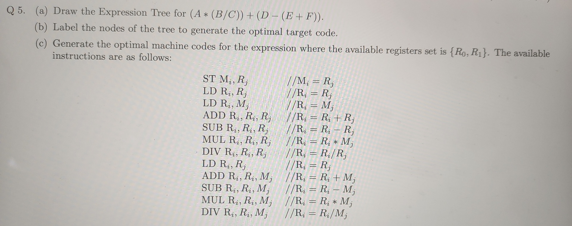 Q 5 . ( a ) Draw the Expression Tree for ( A * *