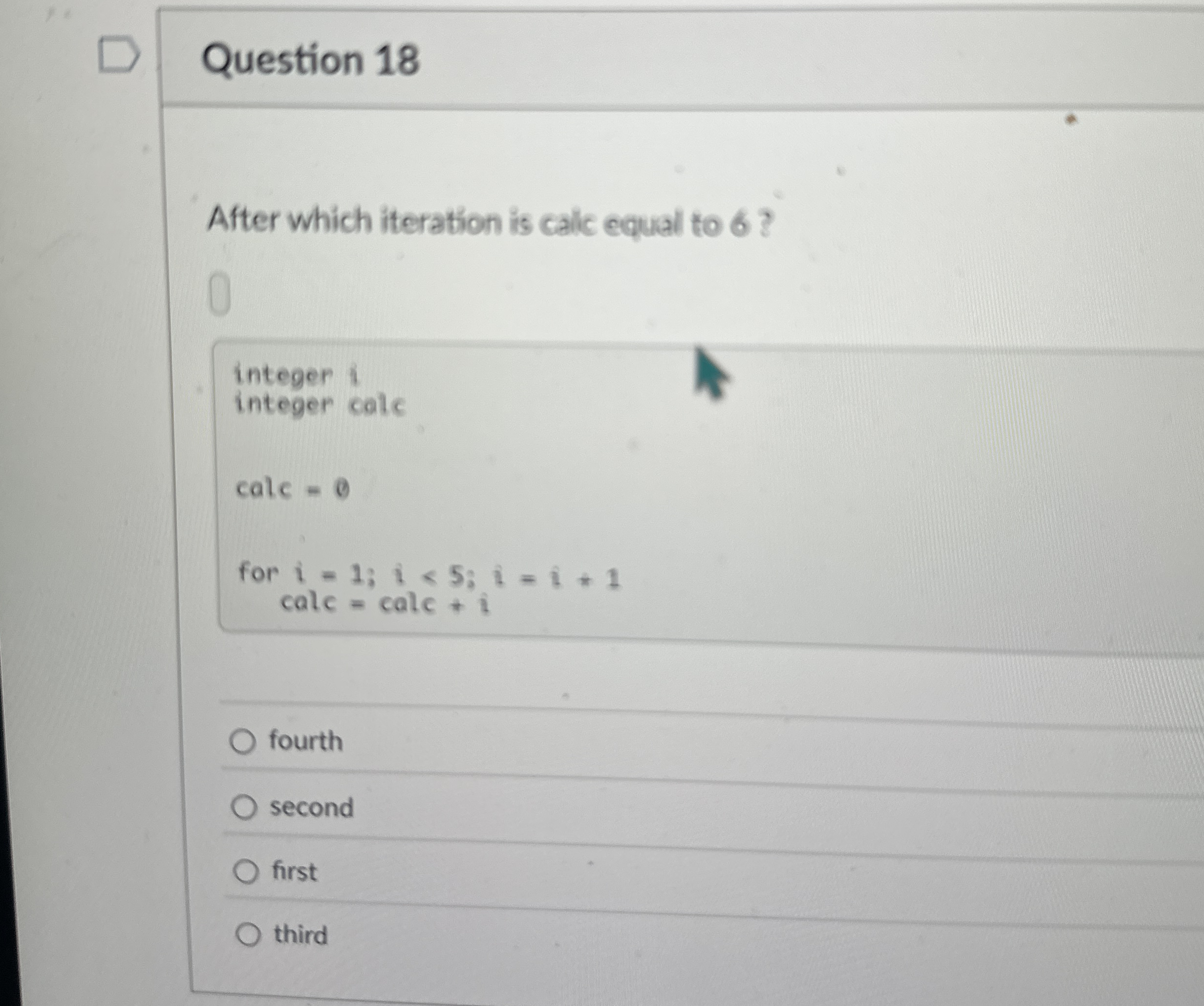 Question 1 8 After which iteration is calc equal