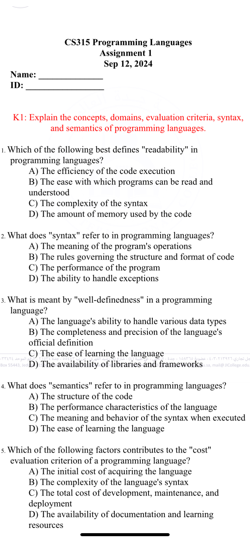 K 1 : Explain the concepts, domains, evaluation