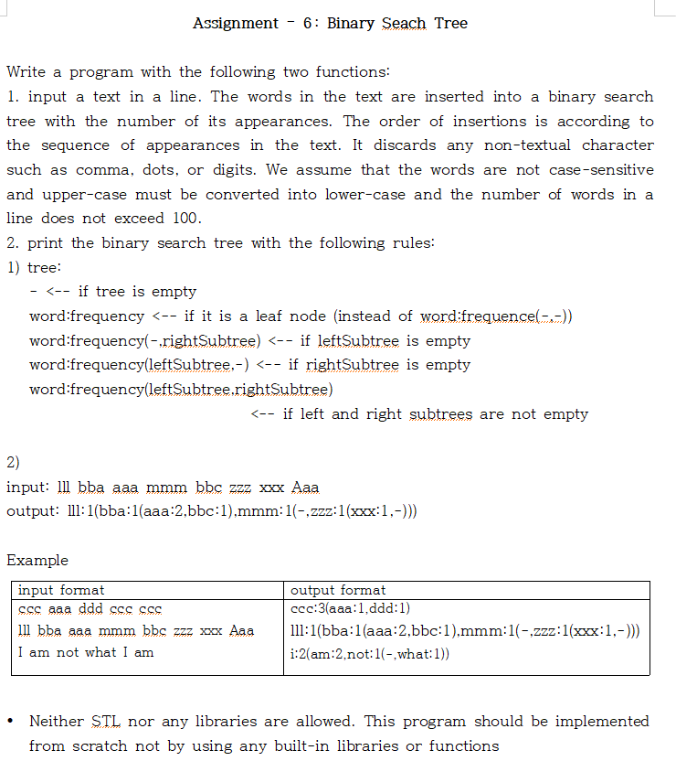 Assignment - 6 : Binary Seach Tree Write a