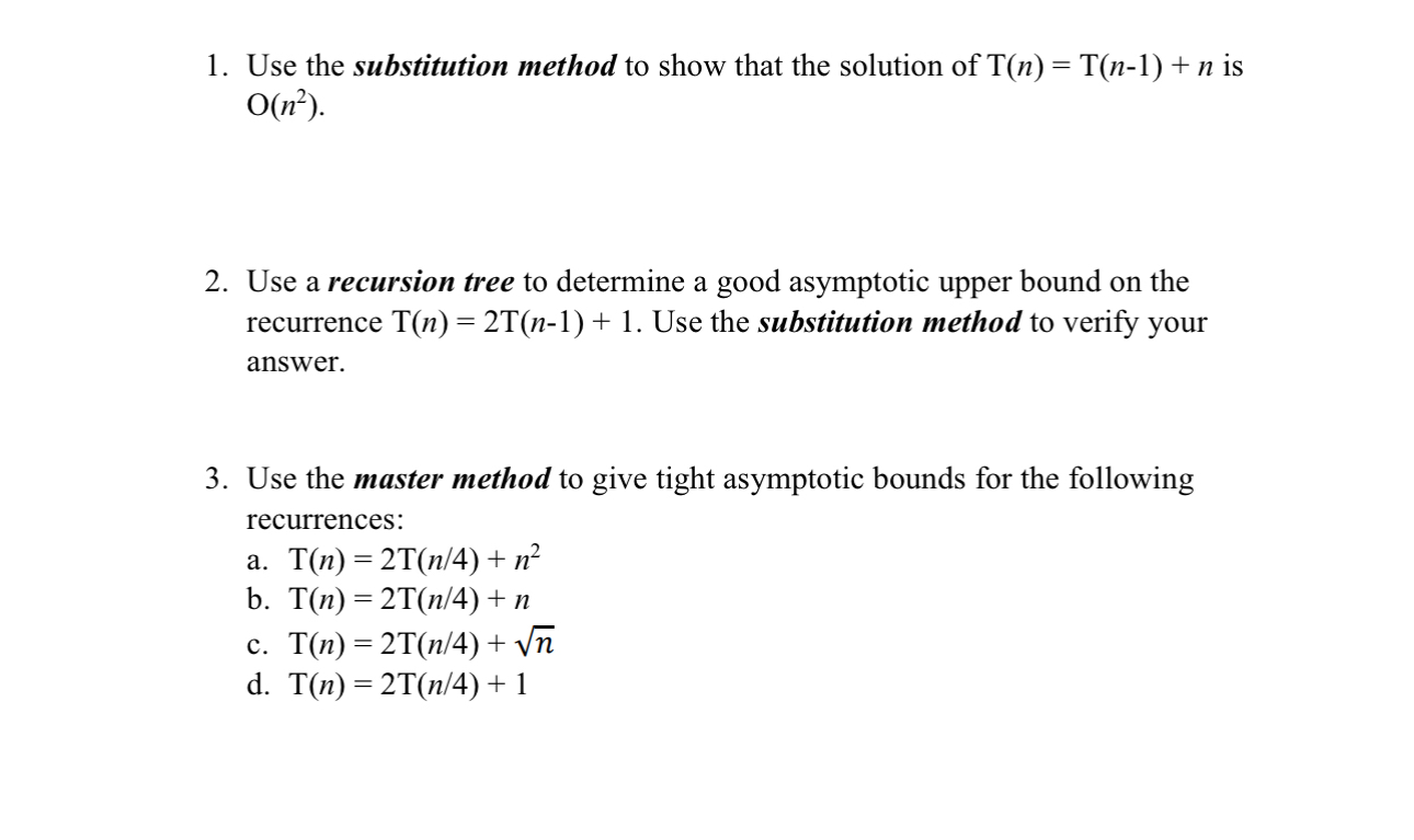 1 - Use the substitution method to show that the