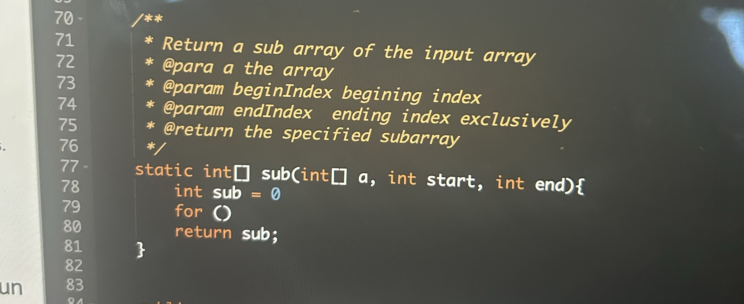 / * * Return a sub array of the input array @para