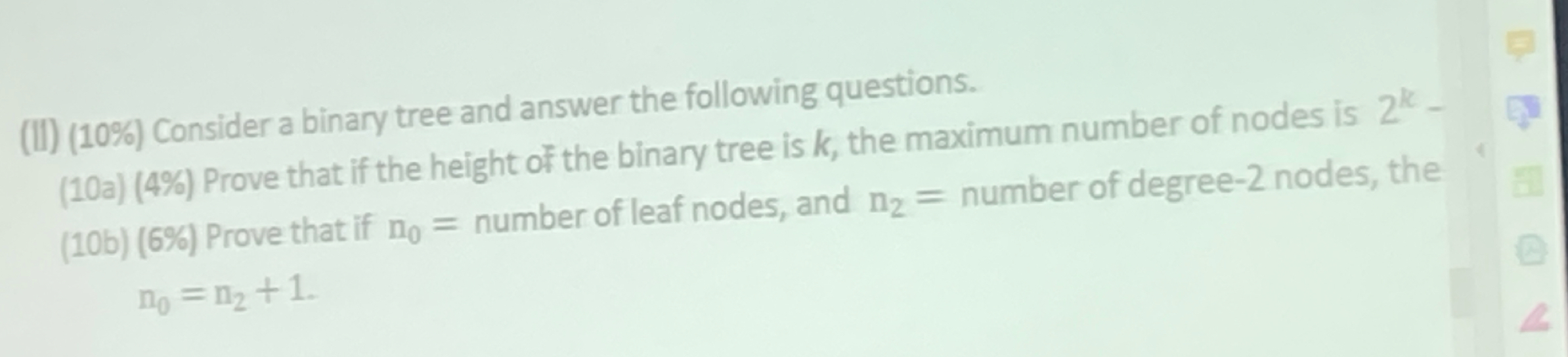 ( ii ) ( 1 0 % ) Consider a binary tree and
