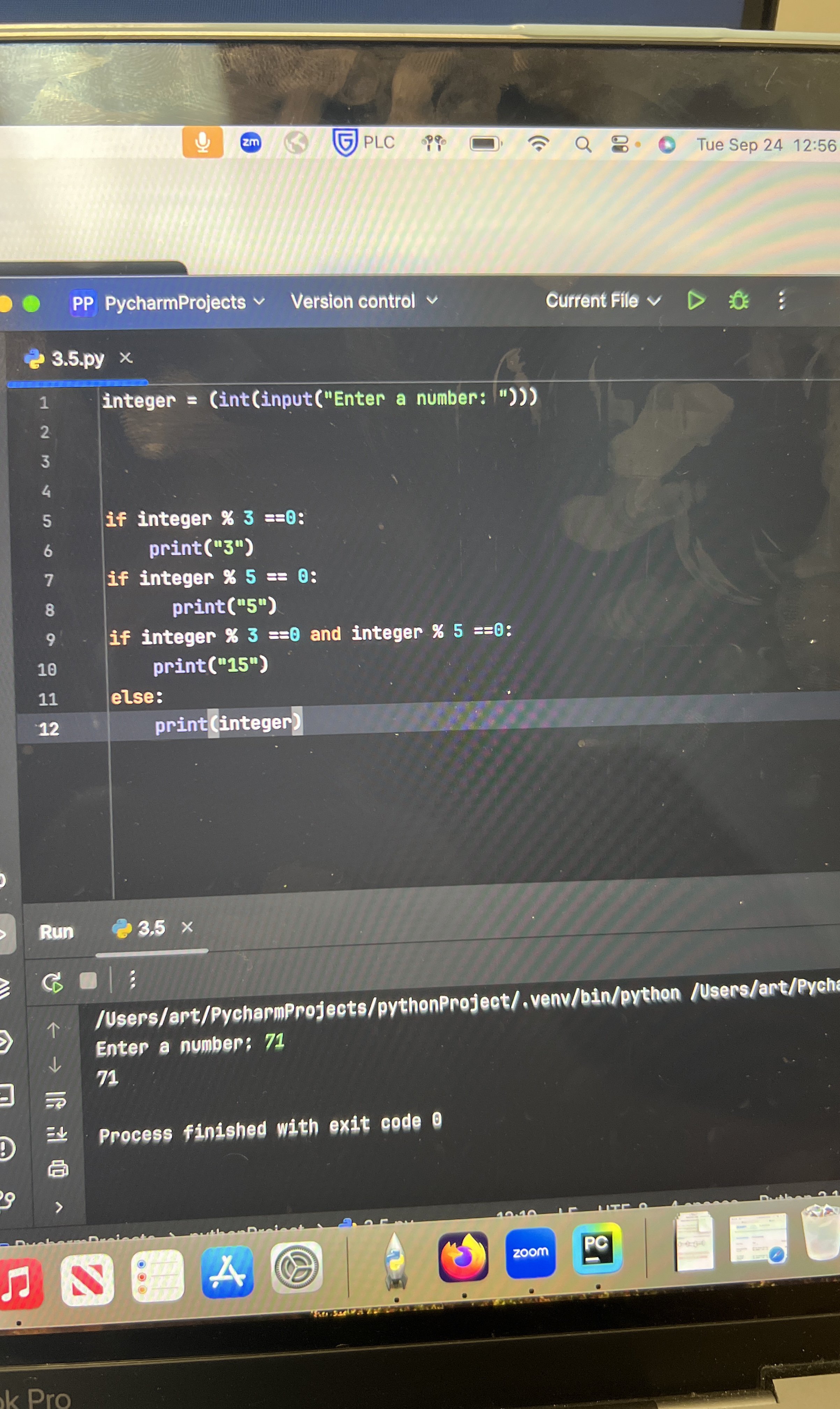 Fix pycharm code so it does not out 3 and 5 when