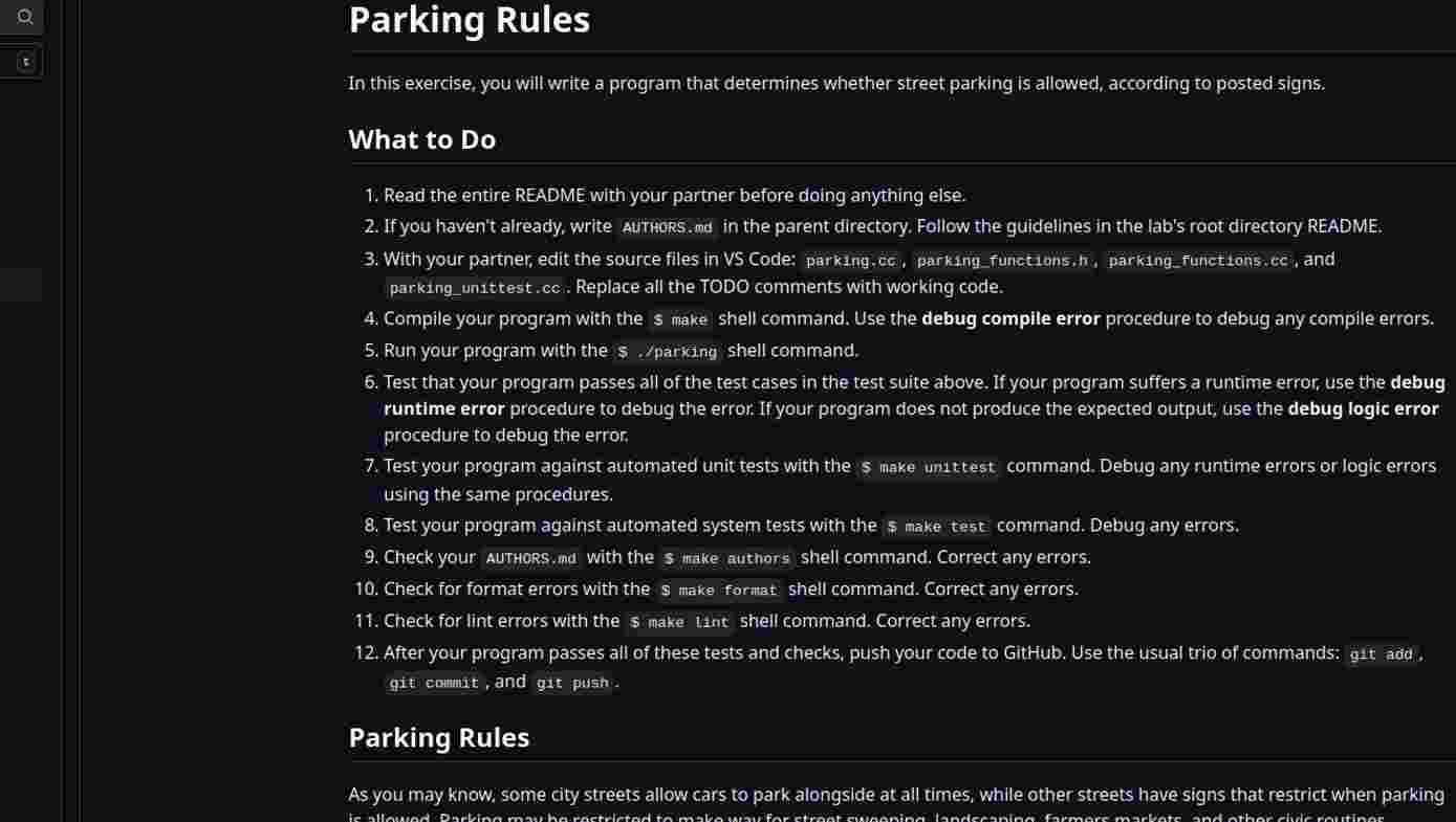 Parking Rules In this exercise, you will write a