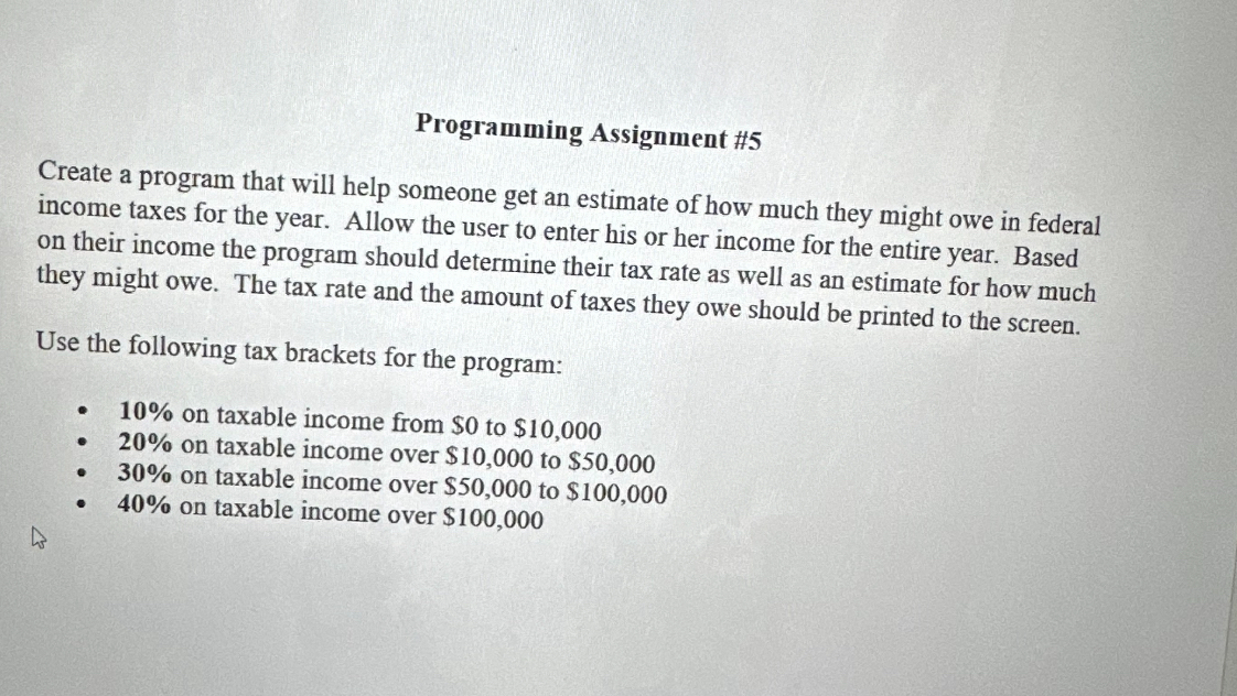 Programming Assignment # 5 Create a program that