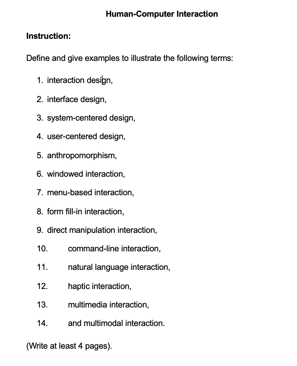 Human - Computer Interaction Instruction: Define