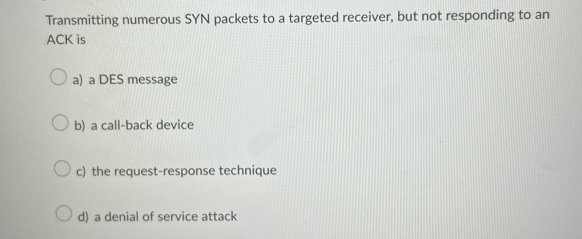 Transmitting numerous SYN packets to a targeted