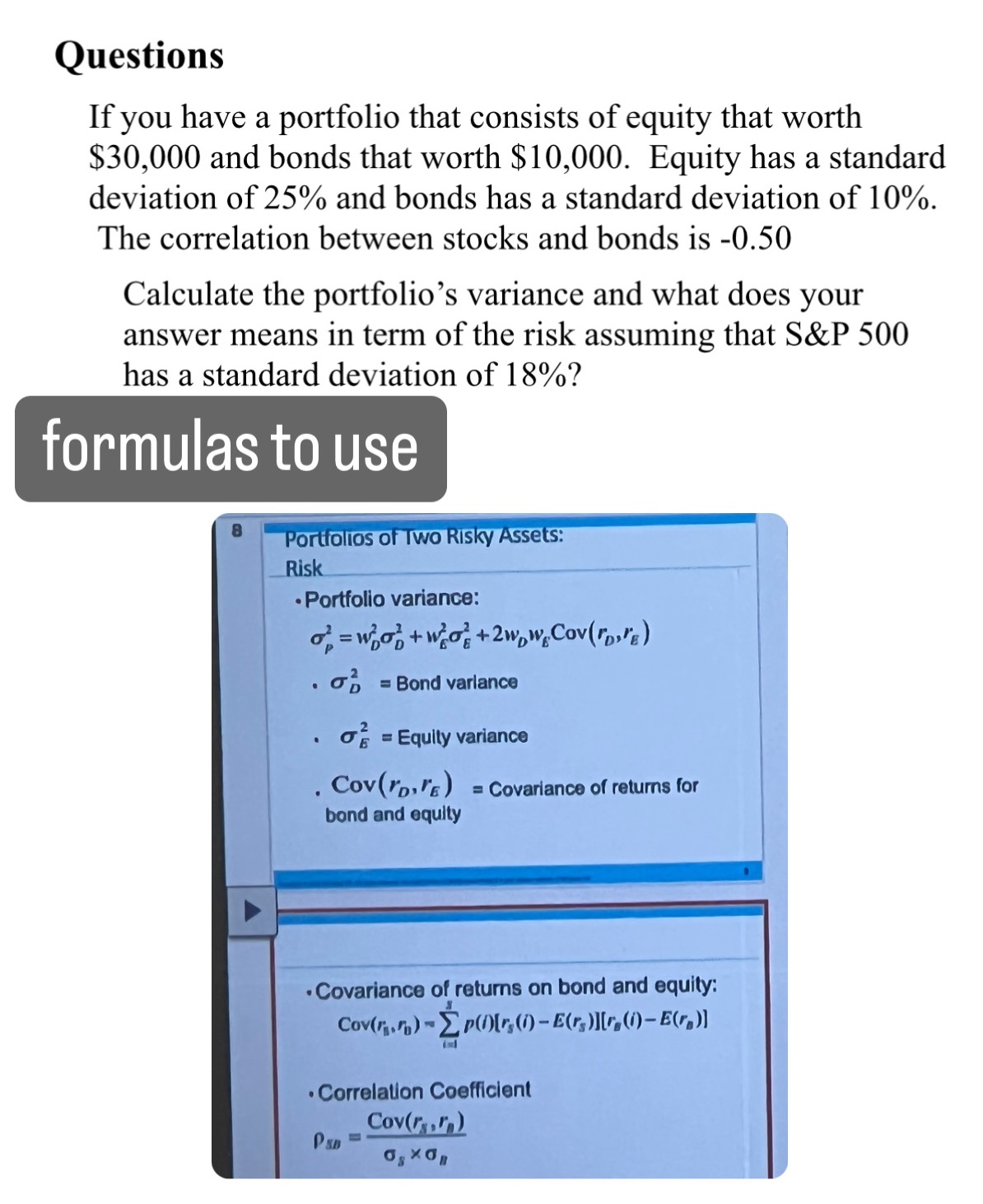 please answer the question refer to the formulas