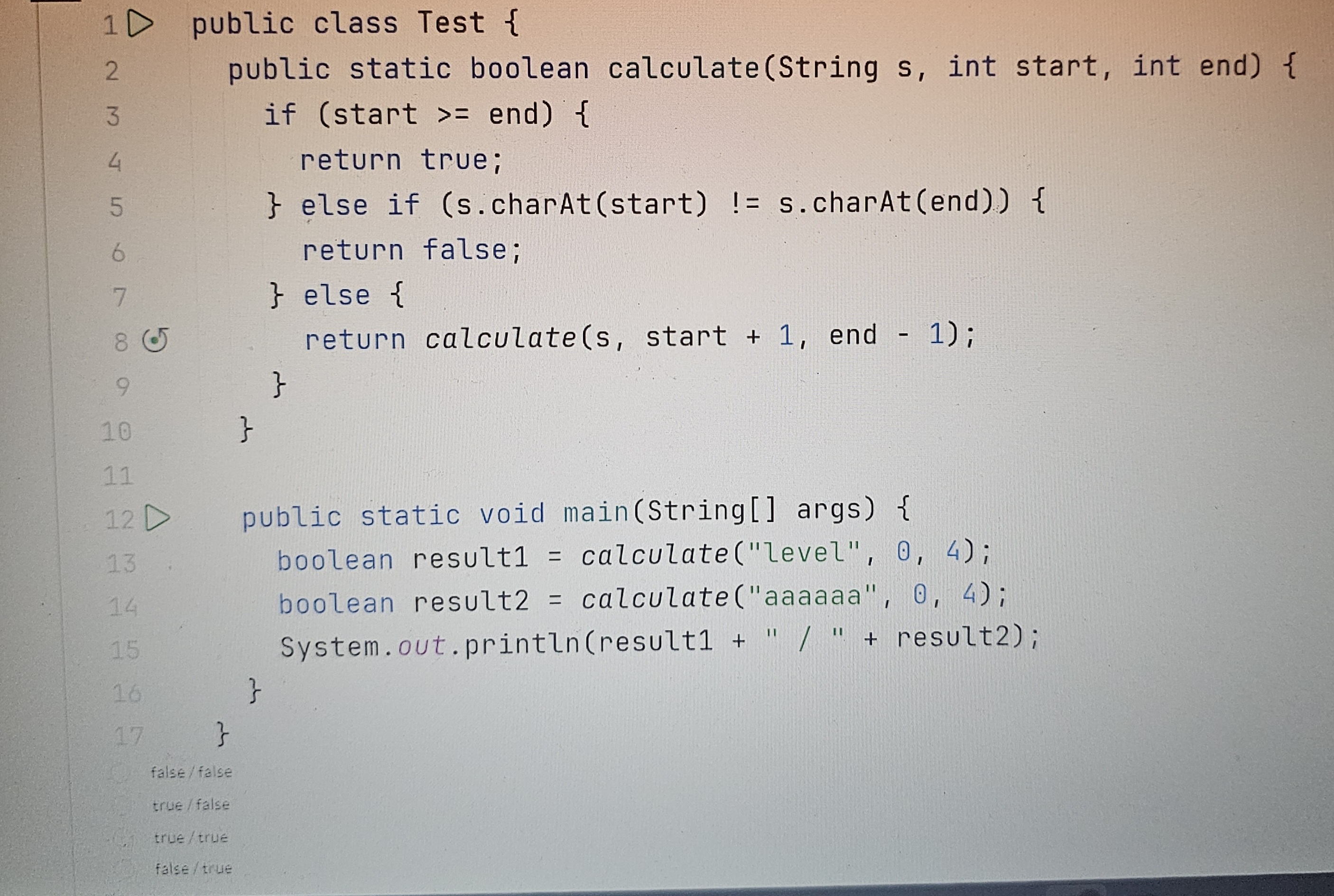 ` ` ` public class Test { public static boolean