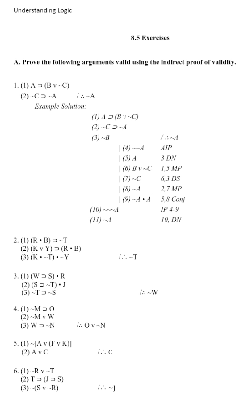Understanding Logic 8 . 5 Exercises A . Prove the