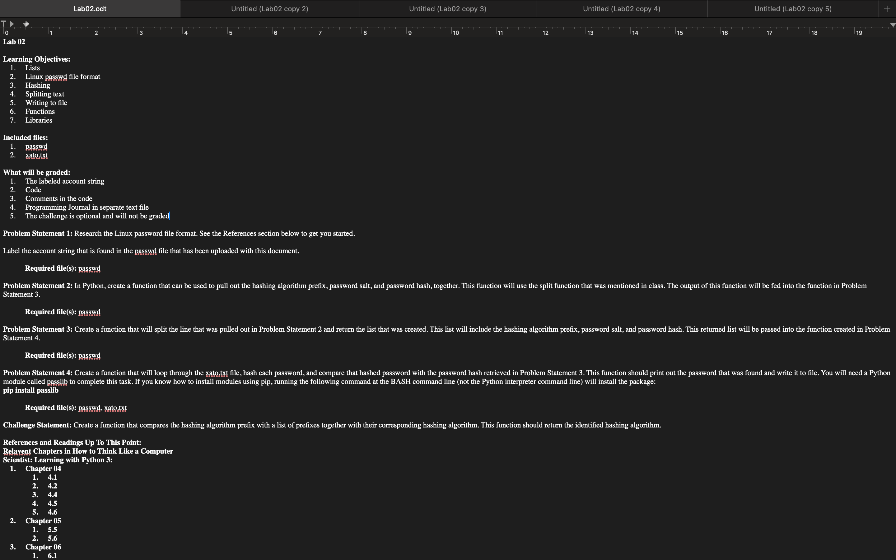 Lab 0 2 Learning Objectives: Lists Linux passyd