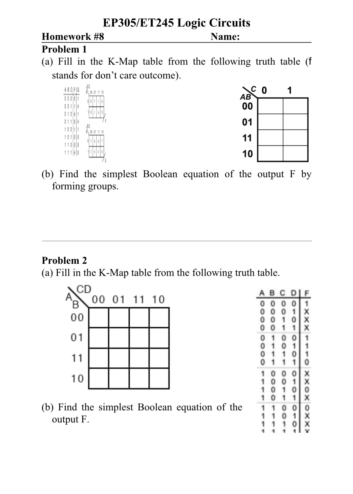 EP 3 0 5 / ET 2 4 5 Logic Circuits Problem 1 ( a