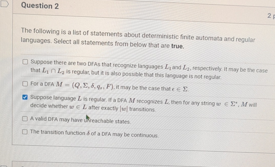 Question 2 The following is a list of statements