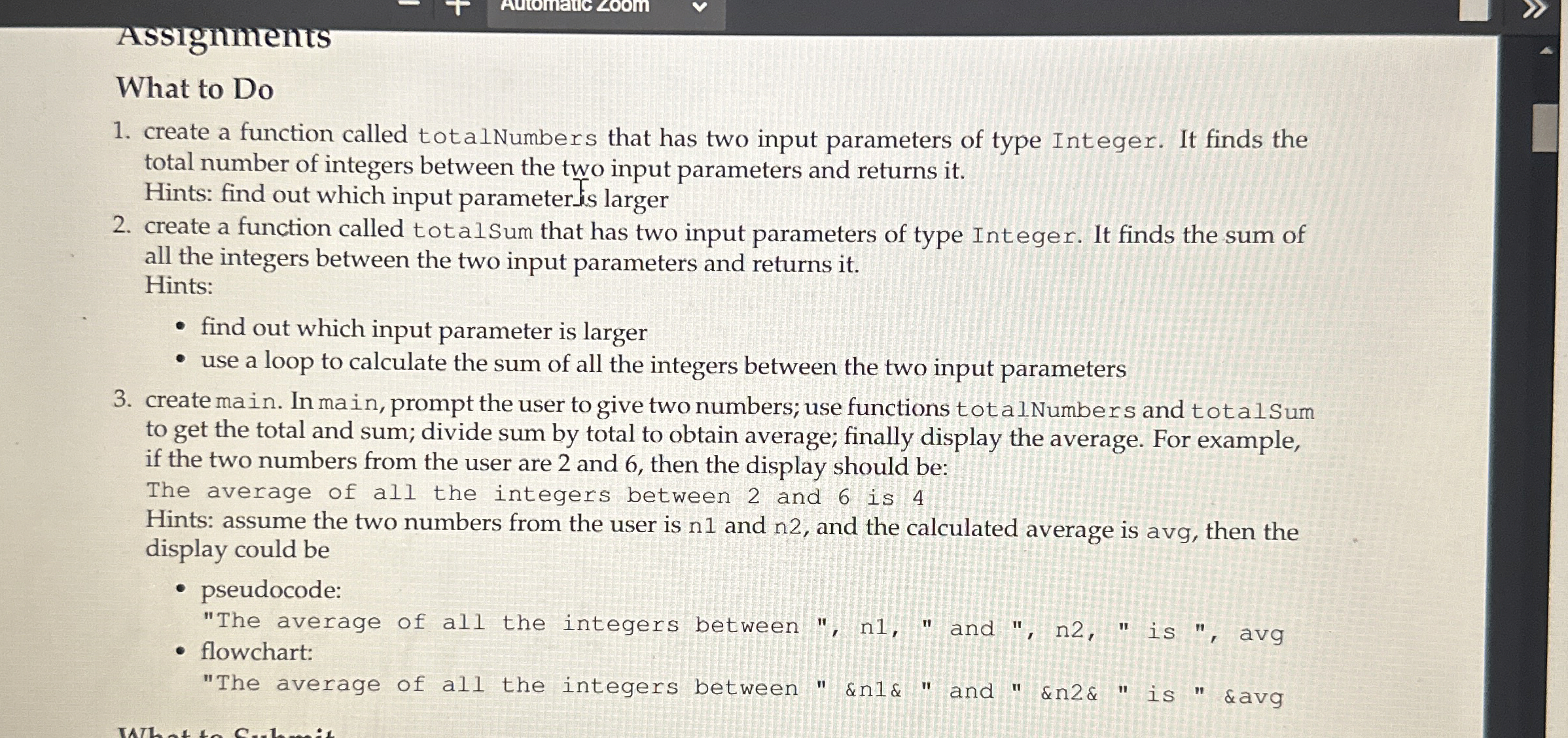 Assignments What to Do create a function called