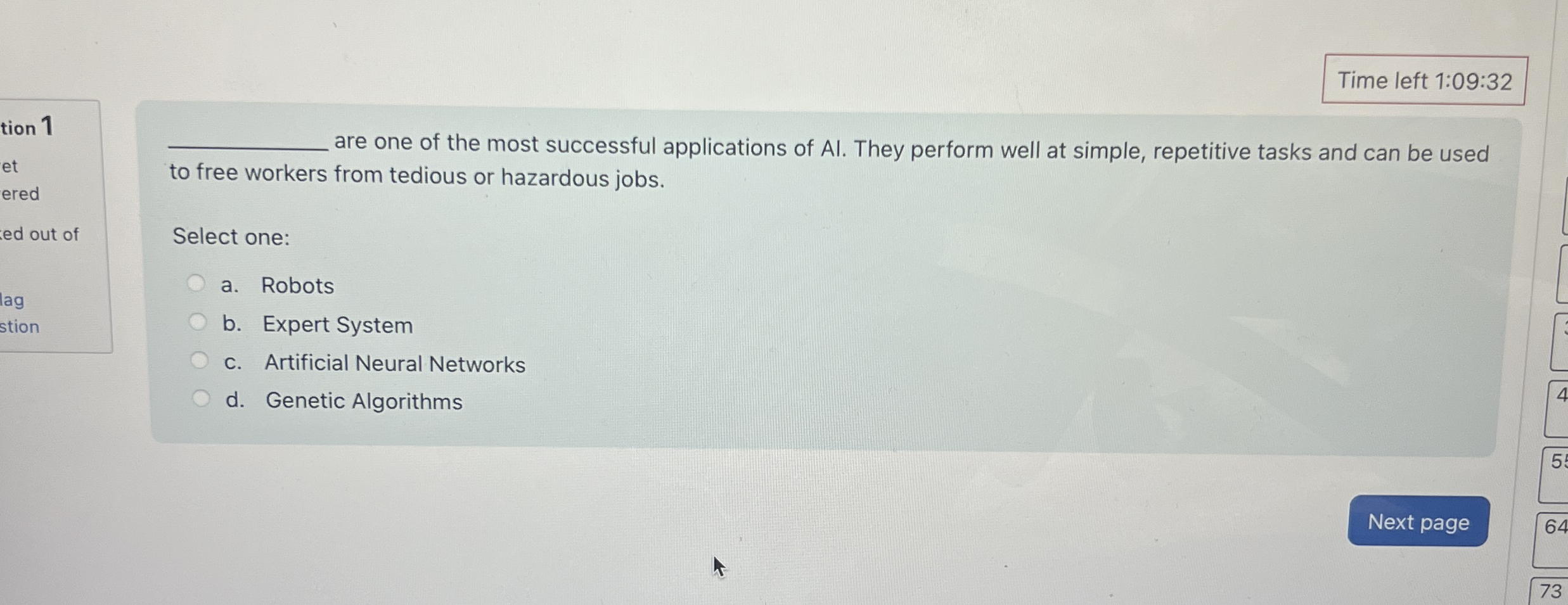 Time left 1 : 0 9 : 3 2 tion 1 et ered ed out of