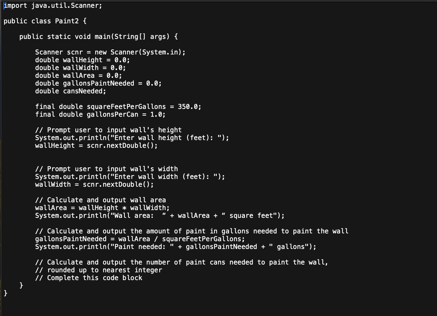 import java.util.Scanner; public class Paint 2 {