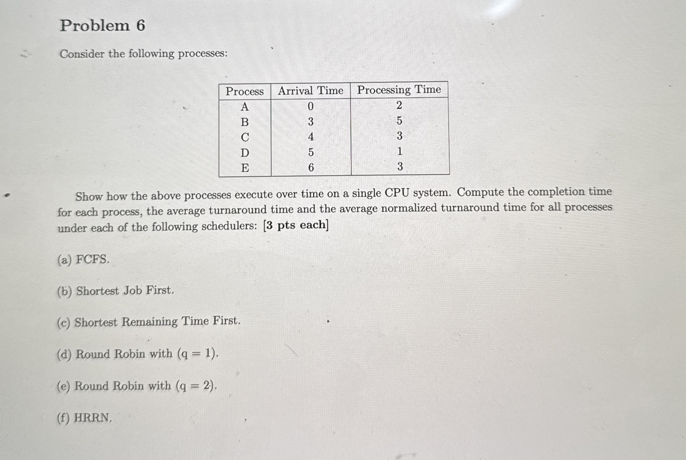 Problem 6 Consider the following processes: Show