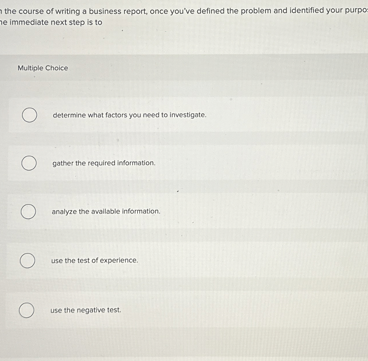the course of writing a business report, once