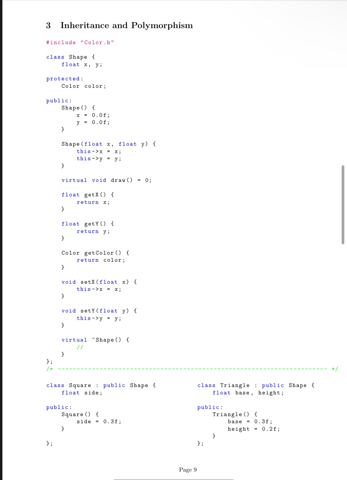 The square and Triangle classes shown above will