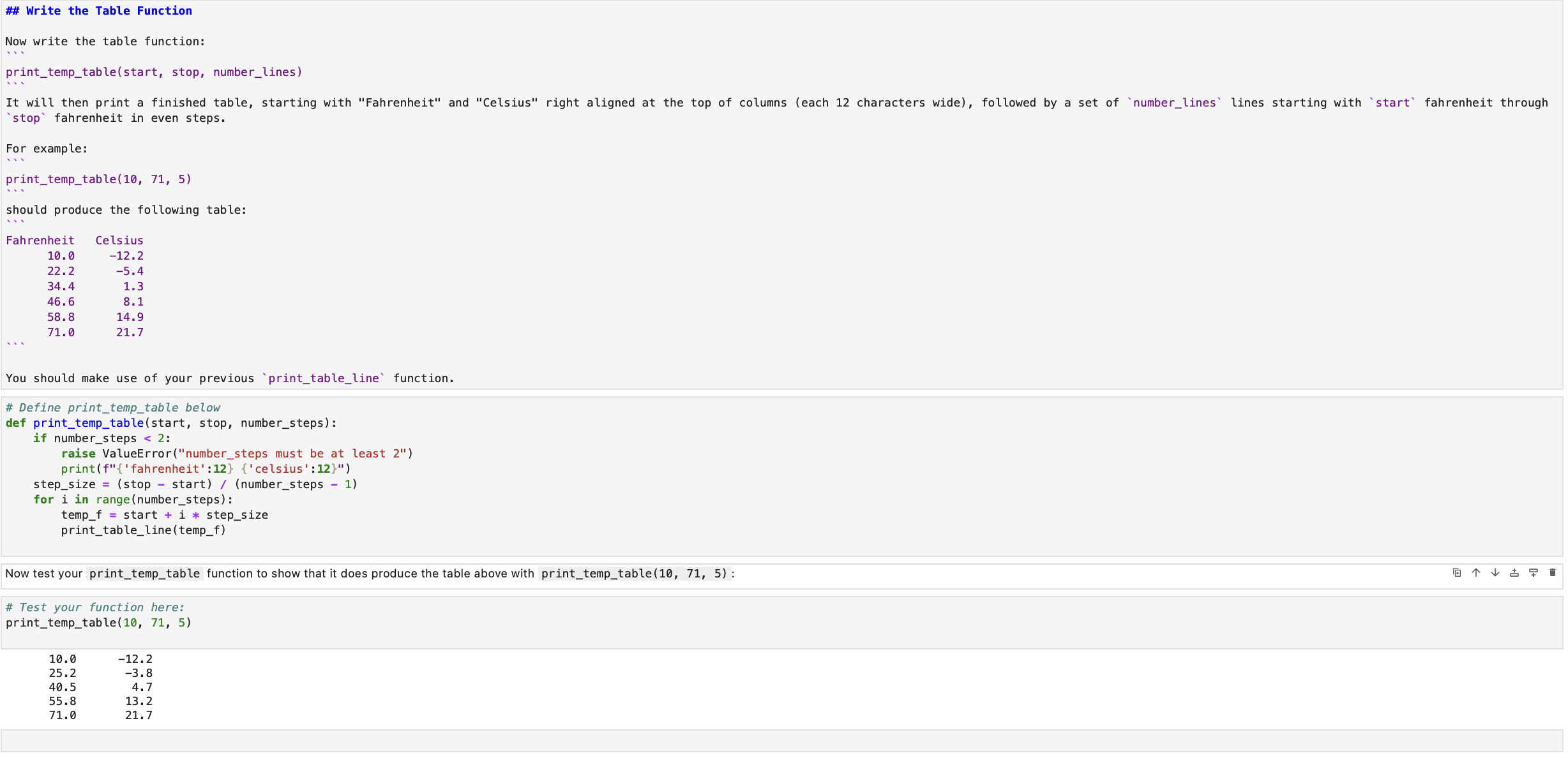def print _ temp _ table ( start , stop, number _
