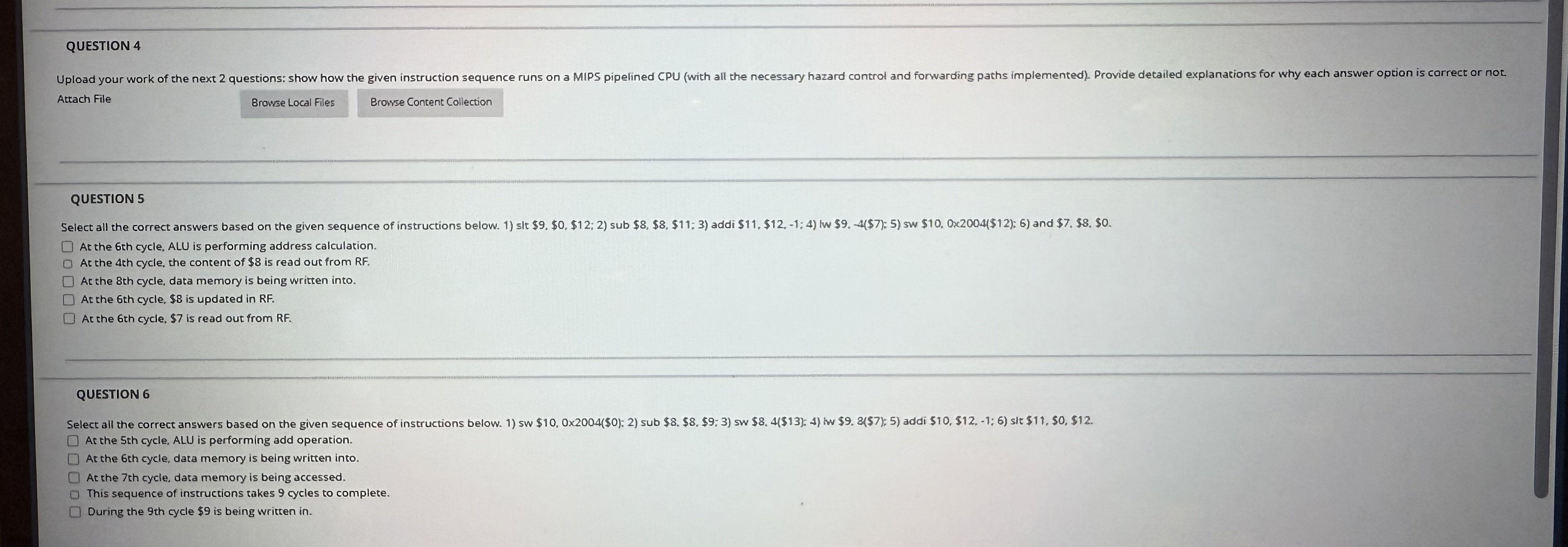 QUESTION 4 Attach File QUESTION 5 At the 6 th