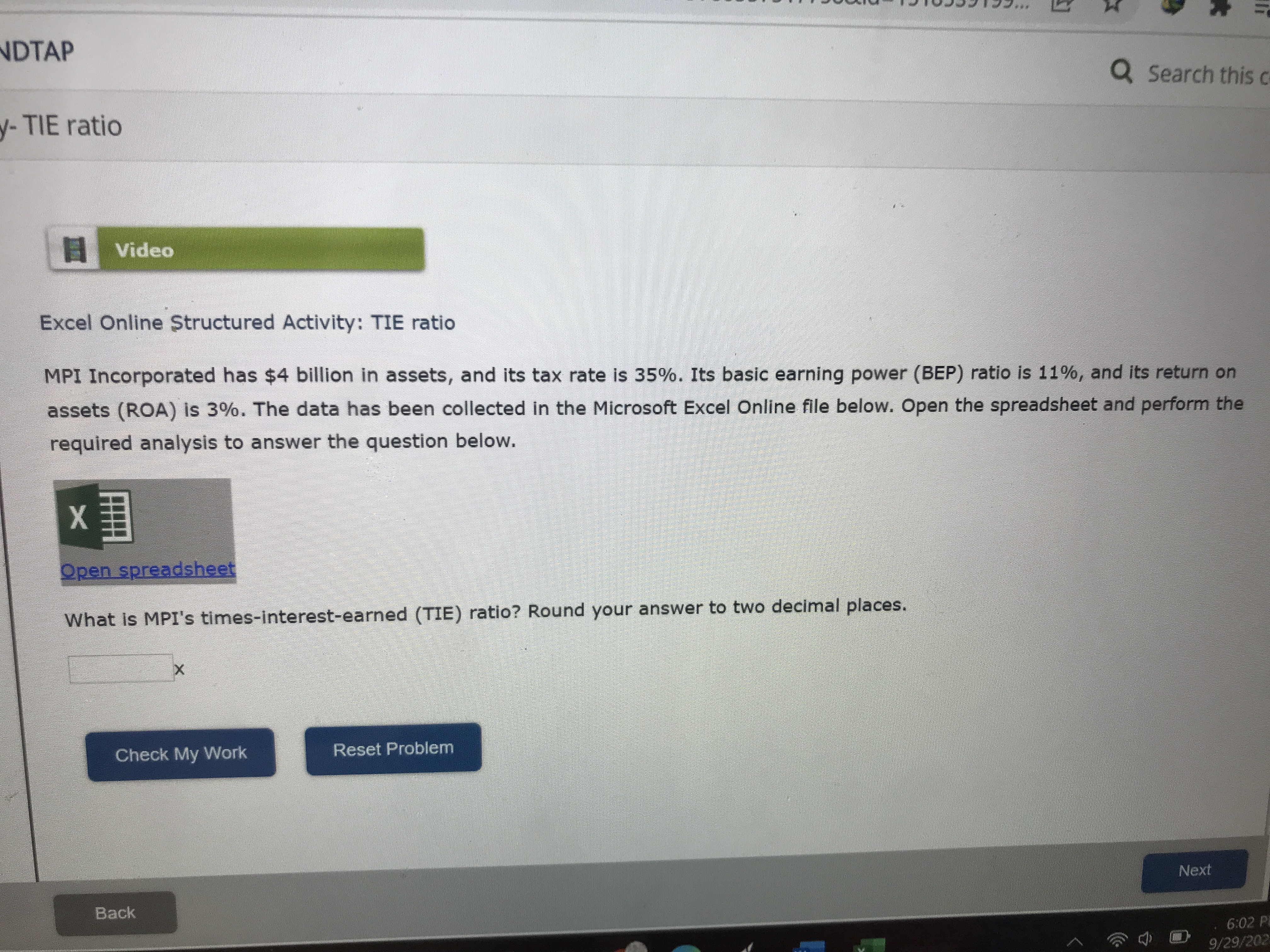 NDTAP Q Search this c y- TIE ratio Video Excel