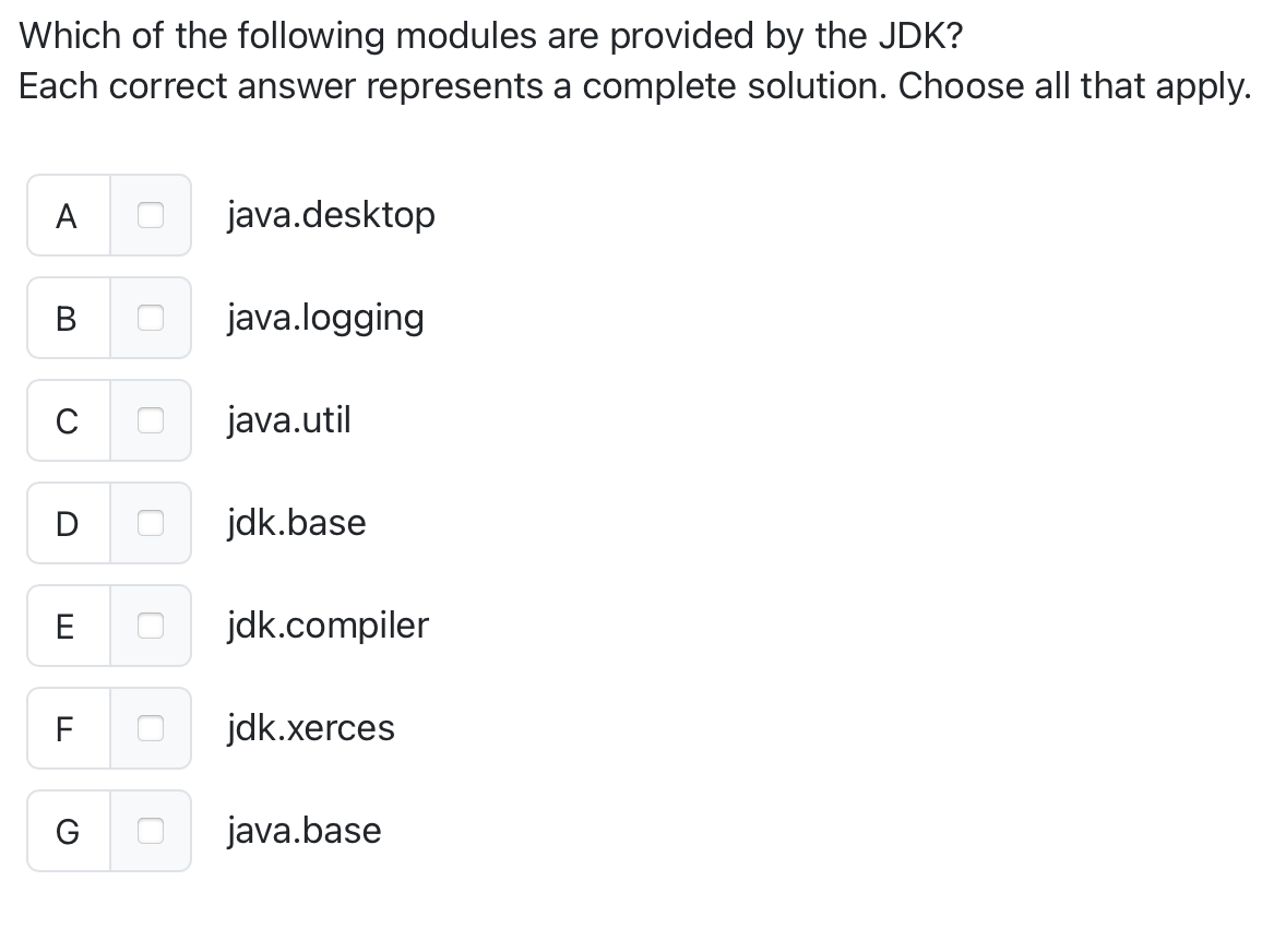 Which of the following modules are provided by