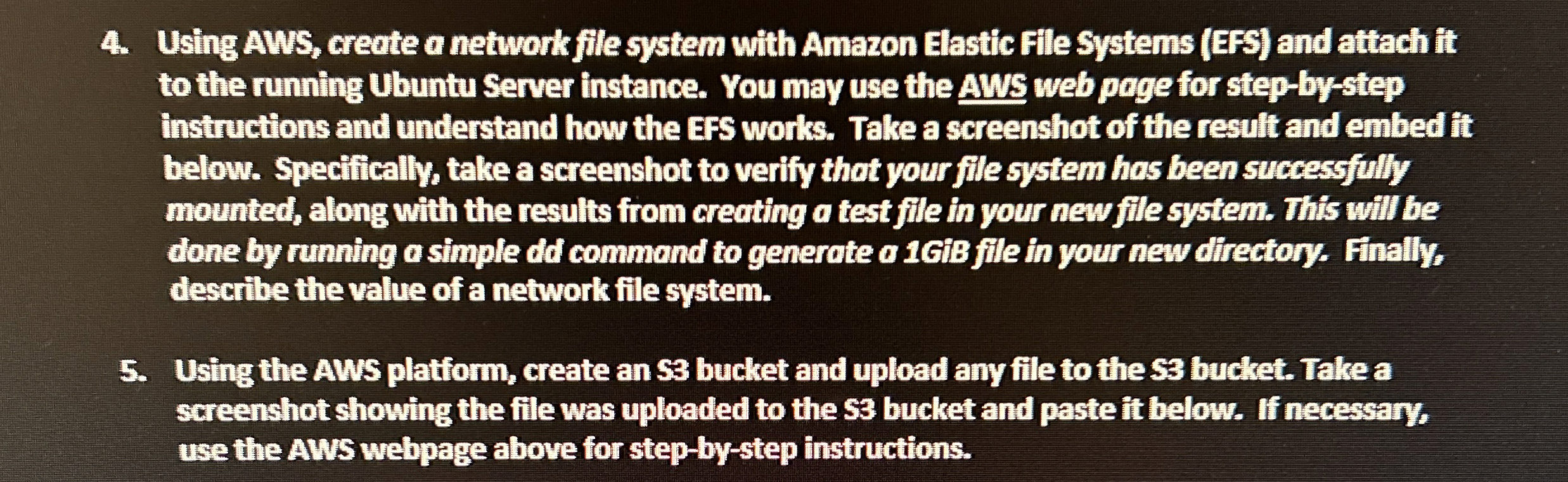 Using AWS, creote a network file system with