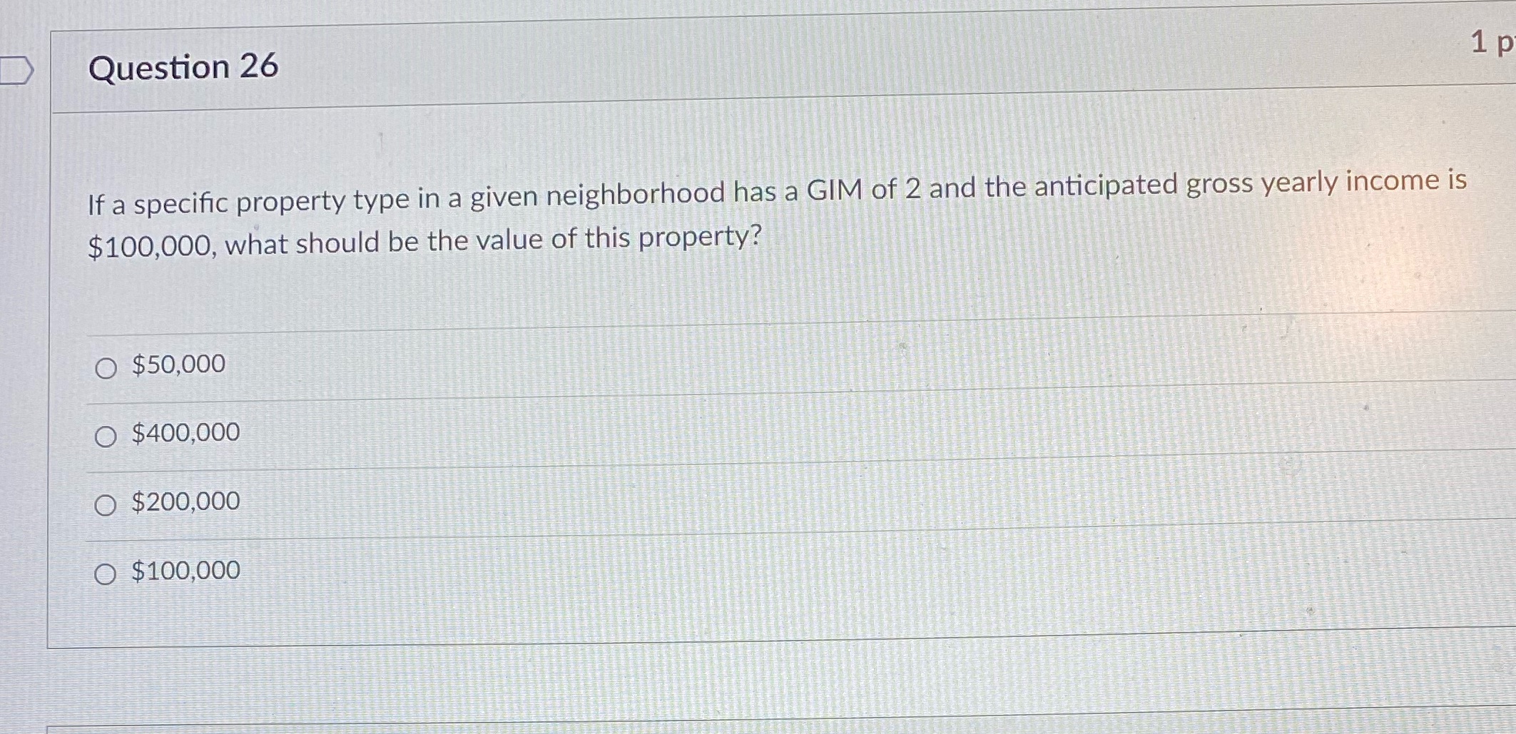 Question 26 1 p If a specific property type in a