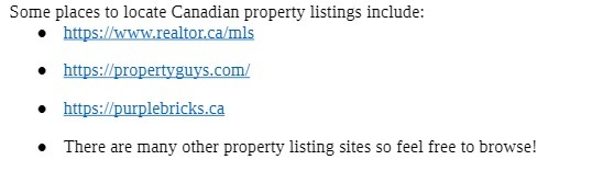 Some places to locate Canadian property listings