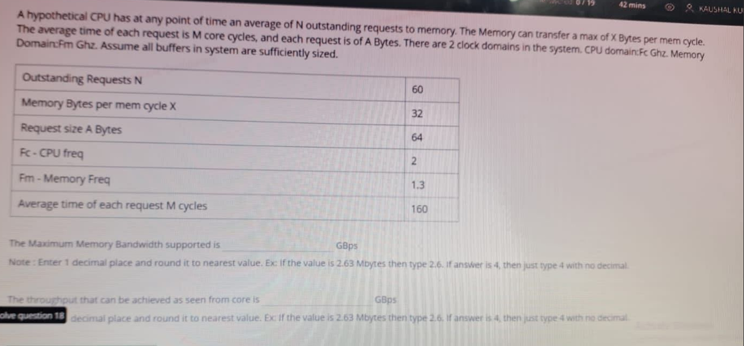 A hypothetical CPU has at any point of time an