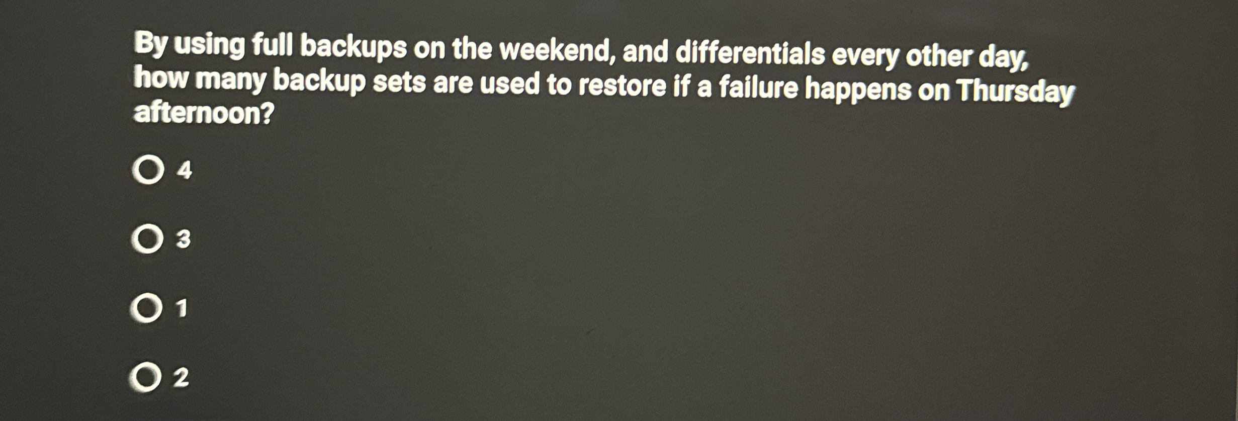 By using full backups on the weekend, and