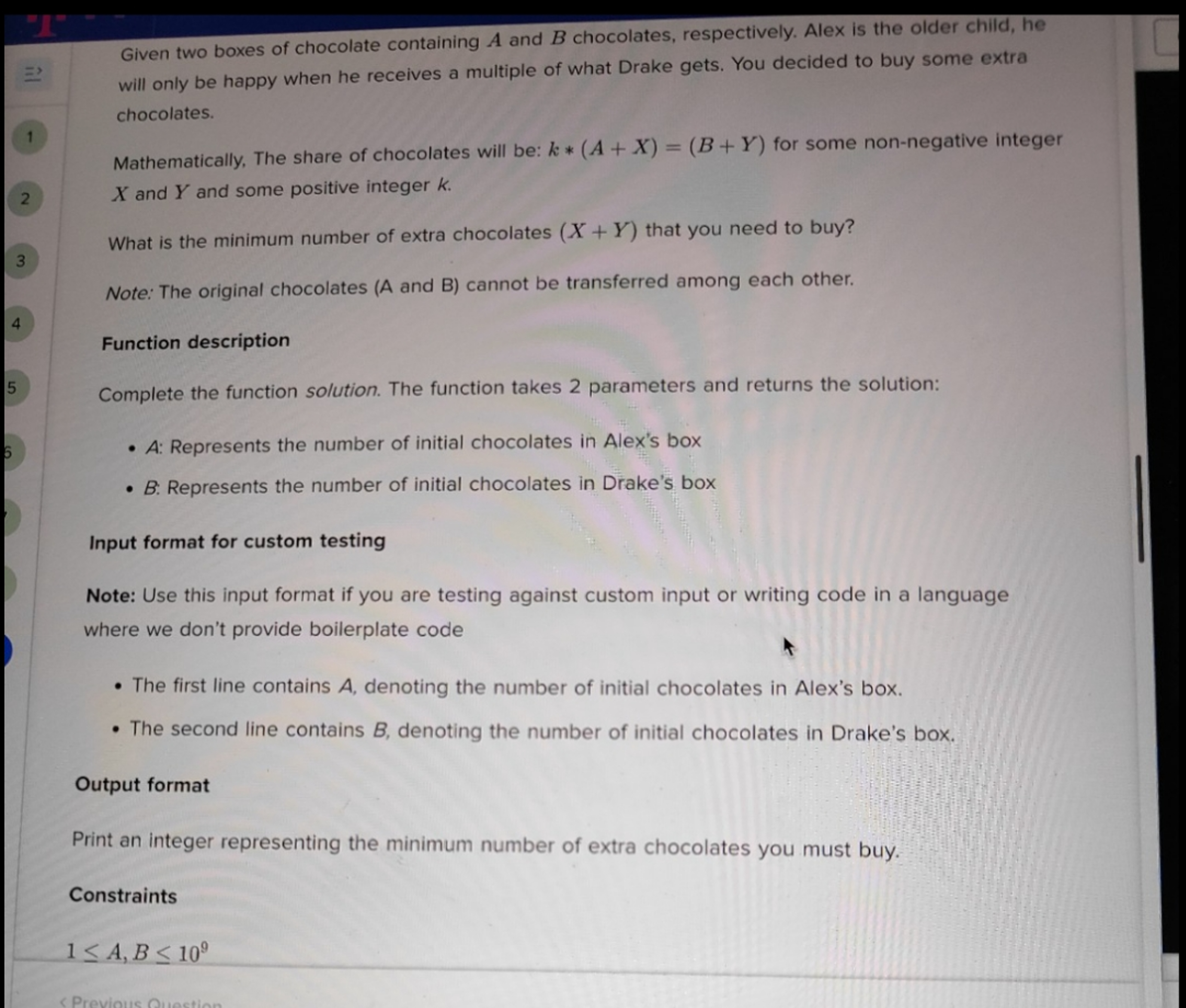 Given two boxes of chocolate containing A and B