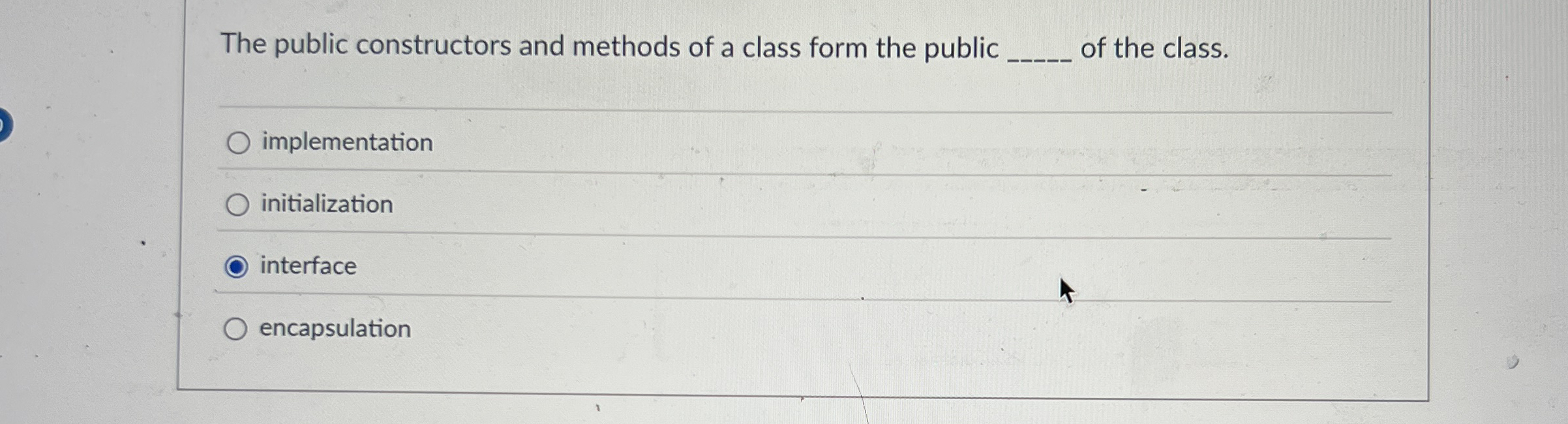 The public constructors and methods of a class