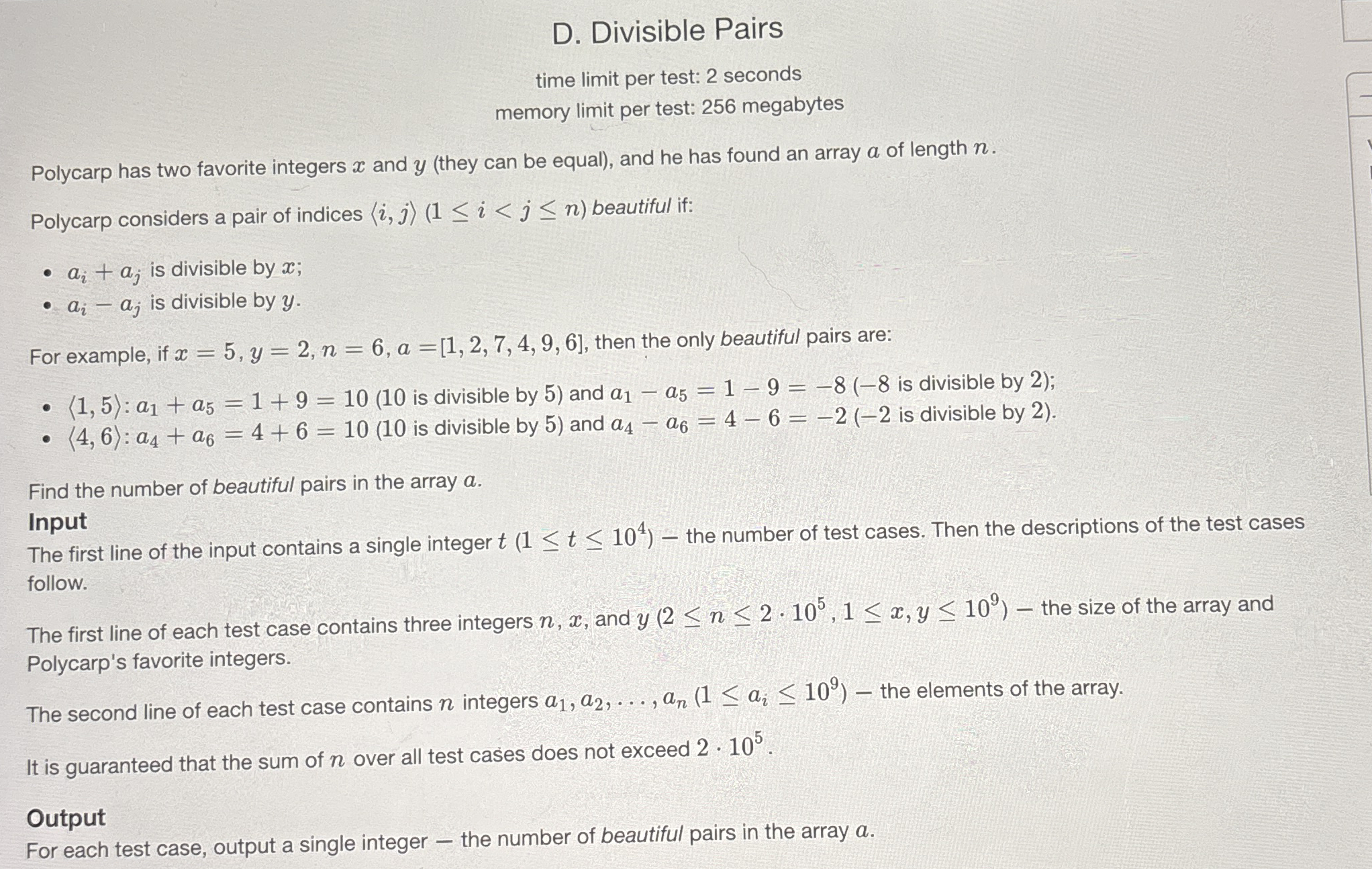 D . Divisible Pairs time limit per test: 2