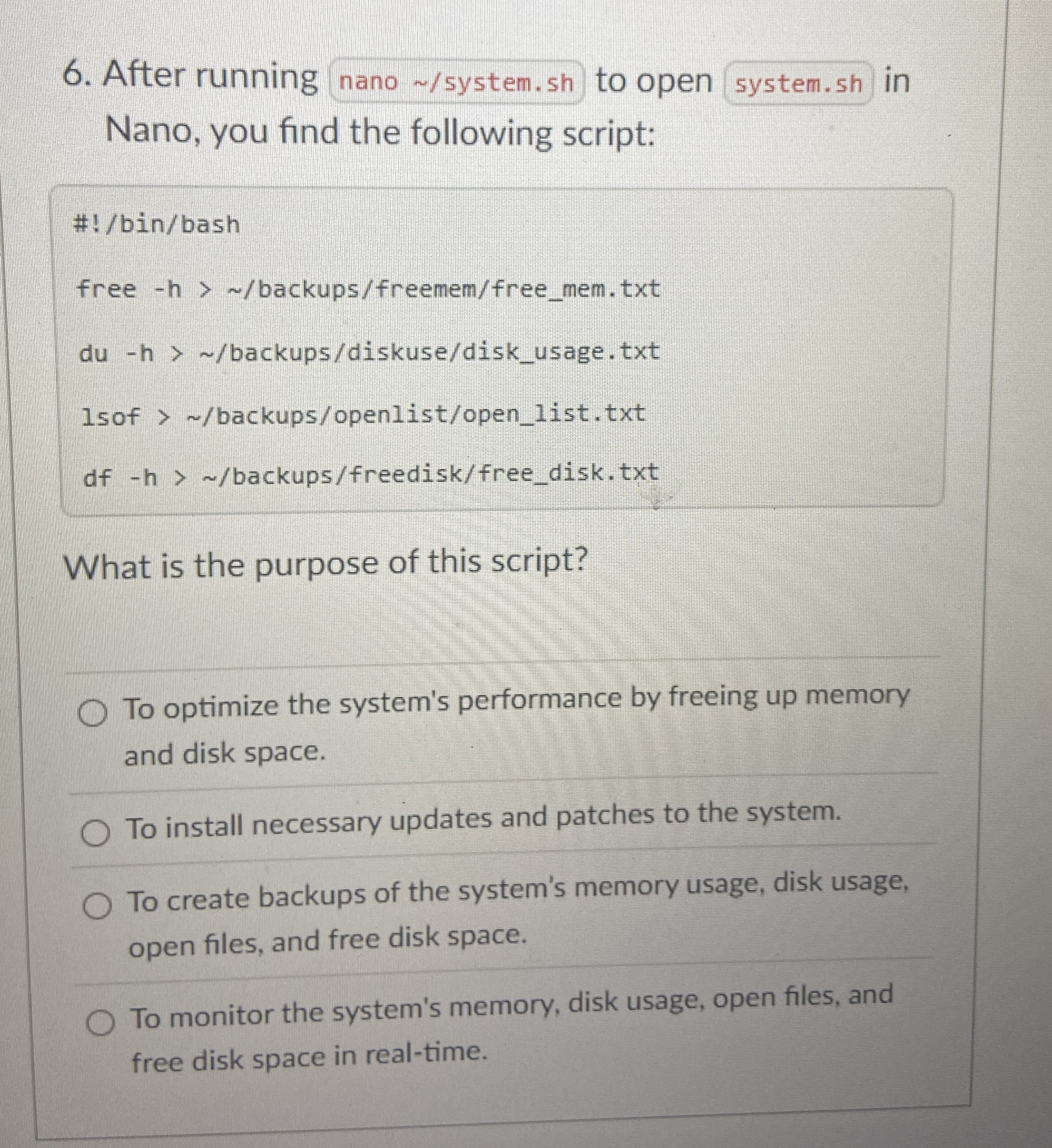 After running nano / system . sh to open